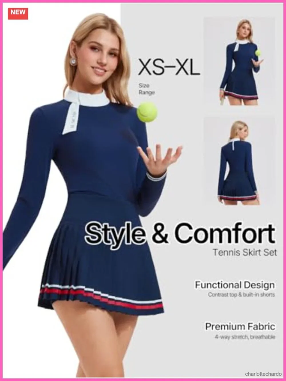 2 Piece Tennis Skirt Set Golf Outfit Zip Back Top Pleated Skort with Pockets